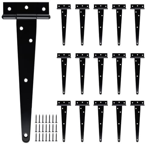 JIAYUET 16 PCS 200mm Black T Hinges Gate Hinge, 8 Inch Shed Door Hinges for Gate Window