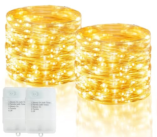2 Stück Batterie Lichterkette mit Timer 5M 50 LED Lichterketten Weihnachten | 5 Modi,Timer, DIY Flexibel,Wasserdicht, Weihnachtsbeleuchtung für Innen Außen Party Hochzeit Weihnachten Deko,Warmweiß