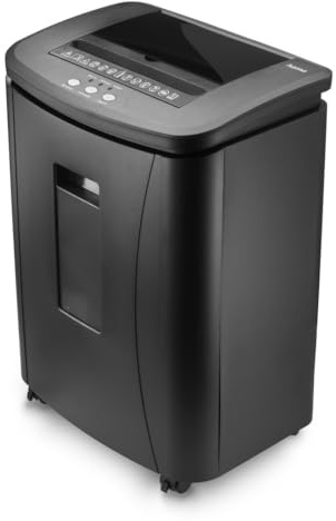 Hama Aktenvernichter P4 T4 E3, Rollen, DSGVO konform, mit Einzug, laufruhig | Rollbarer Papierschredder schwarz mit Sicherheitsstufe, für Papier/Plastikkarten, Mikro Schnitt, 25l Papierkorb