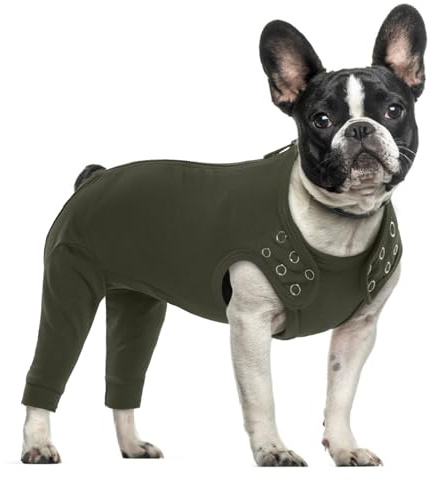 PUMYPOREITY Hundebody Nach Op, Hundebody Nach Kastration Rüde Ellenbogenbandage Hund Hinterbeine Op Anzug Medical Pet Shirt Kniebandage Hinterbein(Moosgrün, S)
