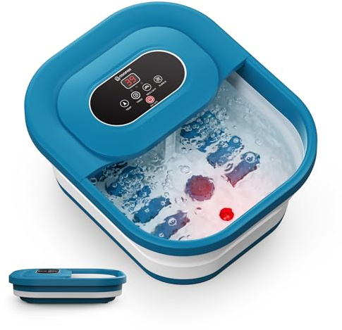 COMFIER Foldable Foot Spa Massager with Heat, Pedicure Spa with Pressure Point Massage Rollers & Bubbles, Heated Foot Bath Tub for Relaxation & Stress Relief (Blue)