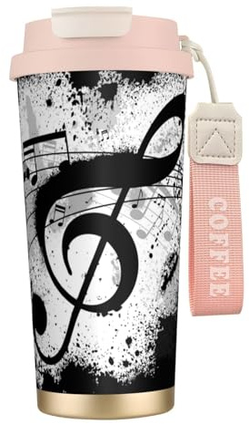 YXDVPALNE Notas musicales,Taza de café de acero inoxidable 316 con cordón, vaso térmico de viaje para coche, 500 ml