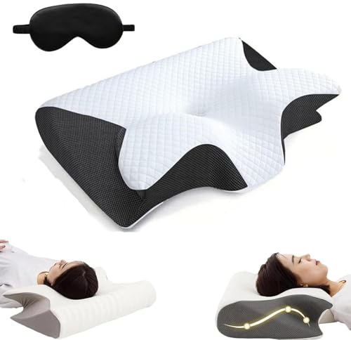Dreamsleepz Nackenkissen Ergonomisches Memory-Schaum-Kissen mit Konturierter Unterstützung für Seitenschläfer, Rückenschläfer und Bauchschläfer – Therapie zur Nackenunterstützung(Schwarz,Groß)
