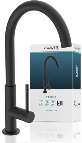 SCHÜTTE 79966 Küchenarmatur Cardiff, 360 Grad schwenkbarer Wasserhahn Küche, Mischbatterie für die Spüle mit Einhebelmischer, Spültischarmatur Küchenspüle, Schwarz matt