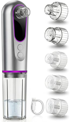 Blackhead Remover Vacuum Rechargeable Pore Extractor with 5 Heads, Pore Vacuum Cleaner with 3 Levels, Comedone White and Black Head Remover - BZR02