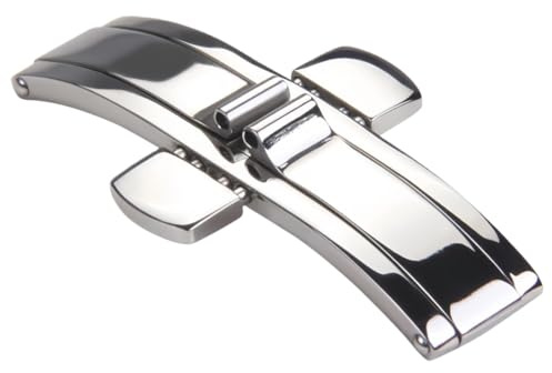 ROUHO Durevole Acciaio Inox Pieghevole Orologio Fibbia Facile Sgancio Doppia Pressione Farfalla Chiusura Deployante per Longines La Grande-6 * 18mm