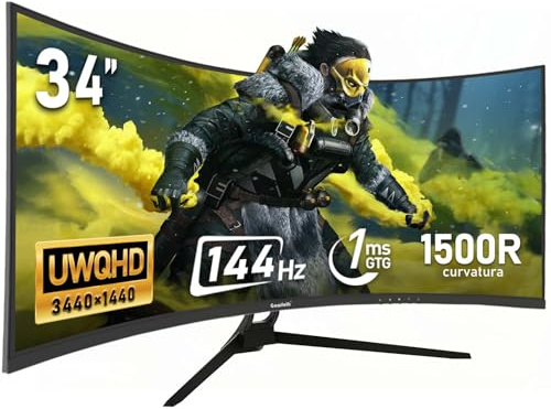 Gawfolk 34 Inch Ultrawide Curved 144Hz Gaming Computer Monitor 1500R PC Screen,21:9 UWQHD (3440x1440),Adaptive Sync,178° Viewing Angle,Display Port、HDMI2.0,Compatible with wall mounting - Black
