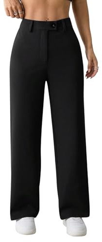 SOLY HUX Pantalones de traje para mujer, pierna ancha, pantalones elegantes para mujer con goma elástica, pantalones de tela para negocios, pantalones de verano, Negro , XS