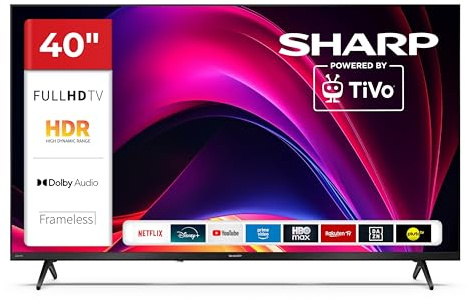 SHARP 40HE2745E Fernseher 40 Zoll Smart TV mit Full HD Auflösung und HDR | powered by TiVo | Dolby Audio | 3x HDMI | 2x USB | Frameless Design | Triple-Tuner DVB-C/-S2/-T2 | schwarz | Modelljahr 2026