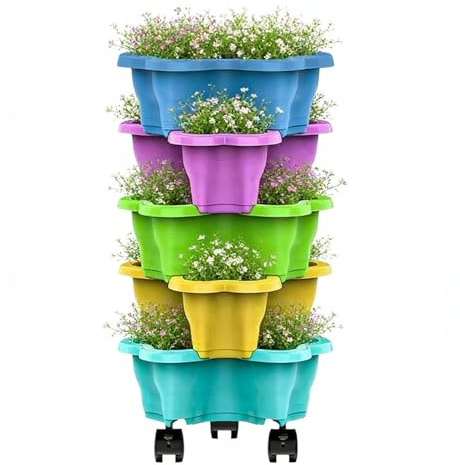 Vmiorzq Stackable Strawberry Planter, Strawberry Tower On Wheels, Vertical Garden Plant Pot, For Garden Yard Farm Balcony