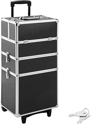 TecTake Maletín de Maquillaje con Ruedas | Marco de Aluminio | Asa Telescópica Ajustable y 6 Cerraduras Plegables | Volumen Total: 60 Liter