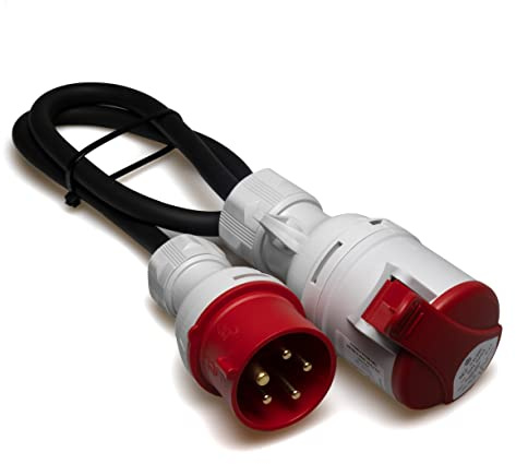 Naka24 213201 CEE Starkstrom Adapter Stecker und Steckdose 16A auf 32A Standard, 6400 W, 1000x80x100, Schwarz