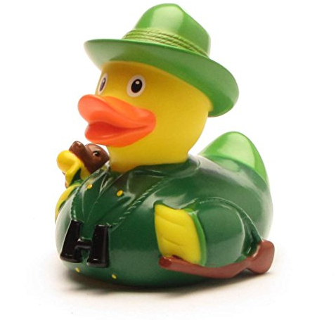Duckshop I Badeente Jäger I Quietscheente I L: 9 cm I inkl. Quietscheentchen-Schlüsselanhänger im Set I Geschenk Waidmann