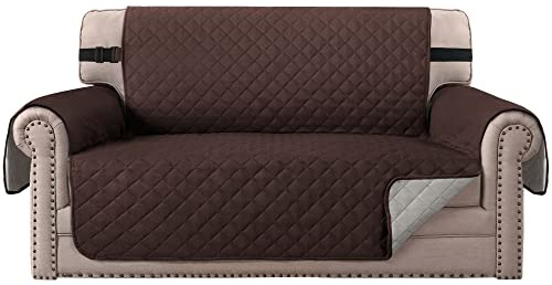 BellaHills Wasserabweisende Sofabezug 2-Sitzer Sofaschoner von Pets Reversible Loveseat Couchbezüge rutschfeste Möbel Schonbezüge mit Gurt Sitzbreite: 116,8 cm (Loveseat, Braun/Beige