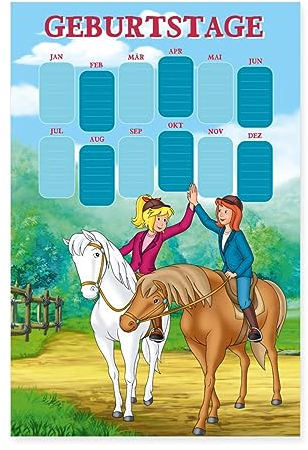 Spreadshirt Bibi und Tina Freundschaft Geburtstagskalender Poster 40x60 cm, One size, Weiß