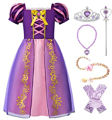 ReliBeauty Costume Principessa Bambina Vestito Abito Lilla con Accessori Manica a Sbuffo