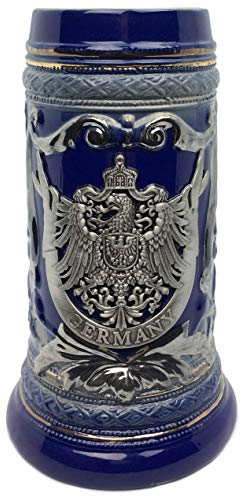 Essence of Europe Gifts 1 Liter | OktoberfestHaus German Adler (Eagle) Stein Mug Beer Steins For Men Cobalt Blue Ceramic Beer With Metal Emblem Bier Krug Oktoberfest Beer Mug