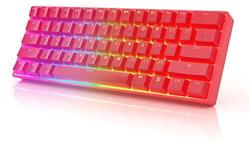 GK61 Mechanical Gaming Keyboard 60 Percent | 61 RGB Rainbow LED Backlit Programmable Keys | USB Wired | for Mac and Windows PC | Hotswap Gateron Optical Brown Switches | Red