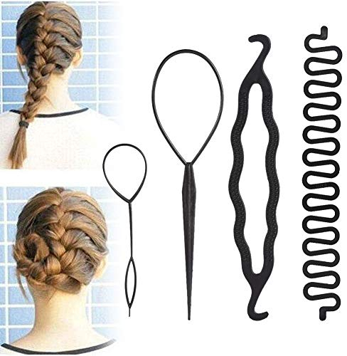 Topsy Tail, DIY Haar Styling Zubehör Tools Haare Frisuren Set Magic Einfache Fast Spiral Braid Flechten Haar Styling Set für Frauen Mädchen Kleinkinder Mädchen (4 Stück Flechtwerkzeug Rollensatz)