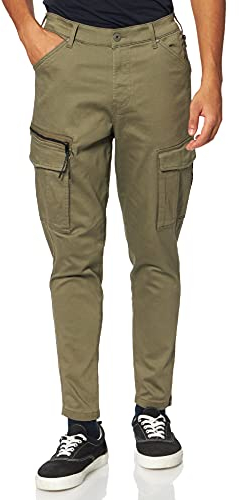 JACK & JONES Cargobyxor för män, tapered fit cargobyxor, Ace Dex – Dusty oliv, 32W / 34L