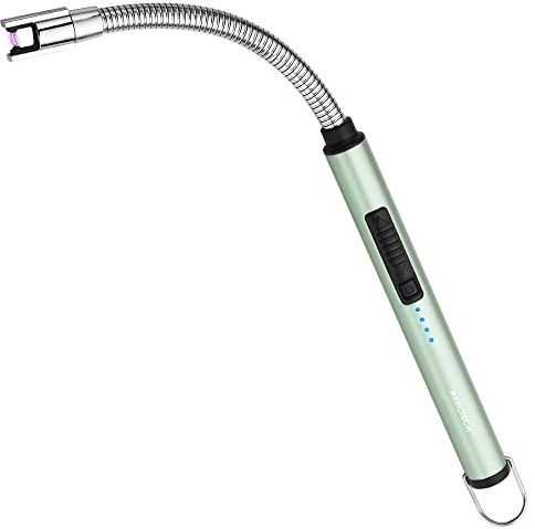 ARECTECH Electric Arc Candle Lighter Flameless Rechargeable USB Long Lighter for Candle Cooking BBQs Fireworks Green