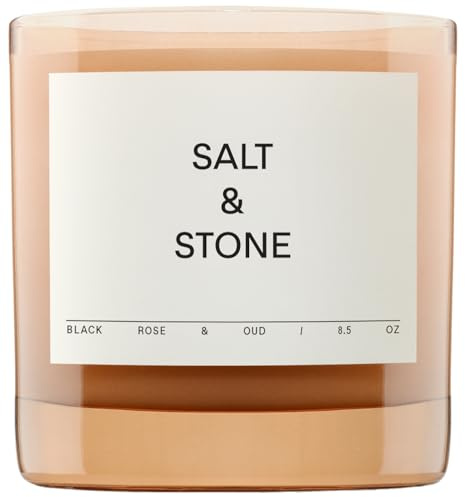 Salt & Stone Scented Candle for Women & Men | Coconut & Soy Blend Wax | Hand-Poured, Aromatic & Fragrant | 100% Cotton Wick | Long-Lasting 50 Hour Burn Time | Black Rose & Oud 8.5 oz