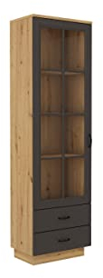 Kuechen-preisbombe Vitrine Stilo 60 Esszimmer Landhaus Grau Eiche Artisan Buffet Küche Glasvitrine