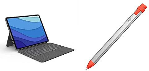 Logitech Combo Touch detachable backlit keyboard case for iPad Pro 12.9-inch (5th gen - 2021) Crayon digital pencil for all iPads (2018 releases and later) - QWERTY UK