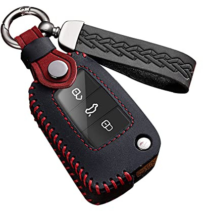 ontto Autoschlüssel Hülle Schlüsselcover Passt für VW Golf 7 MK7 Polo T-ROC Tiguan Skoda Superb Octavia Seat Leon Ibiza Fernbedienung Schlüsselanhänger Leder Schlüsseletui Autozubehör -B Schwarz