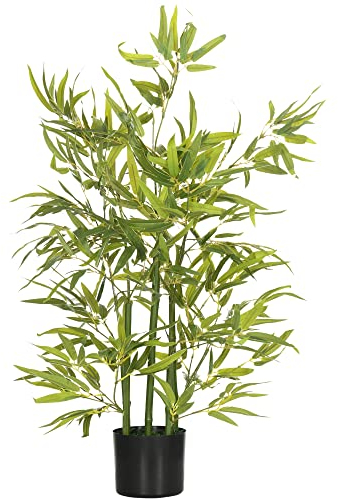 HOMCOM Árbol Artificial de Bambú 90 cm Planta Artificial Decorativa Grande Decoración para Hogar Oficina Balcón Dormitorio Verde