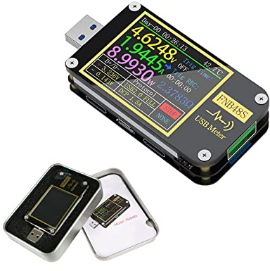 FNB48 USB Tester, USB Voltage Meter PD Trigger Digital Voltmeter Current Tester USB Type-C Fast Charging Protocol Capacity Tester Protocol Power Detection Max 6.5A Ammeter Tool Voltmeter