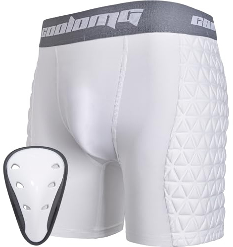 COOLOMG Boys Youth Baseball Sliding Shorts with Athletic Cup Padded Slider Short for Softball Football Lacrosse Hockey White M