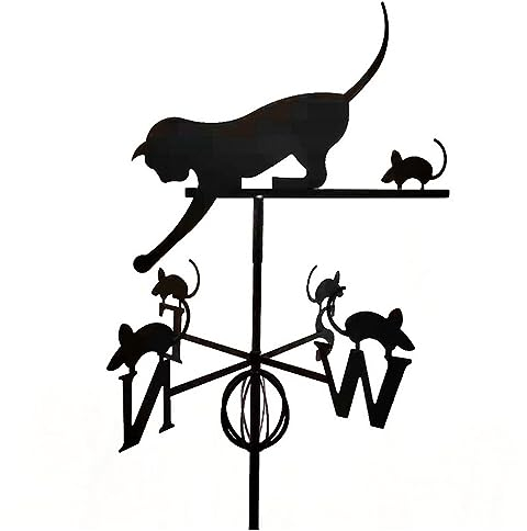 UZSPAC Wetterhahn für Garten aus Metall Plugin-Katzen-und Maus-Styling Wetterfahne Gartendach Bauernhaus Dekor Ornament Wetterfahne Schwarz 61 * 52 * 170cm