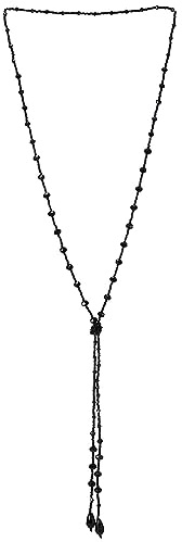 COOLSTEELANDBEYOND Nero Cristallo Collana, Lunga Catena Y-Forma Frangia Nappa Statement Collana con Perlina, Alla Moda
