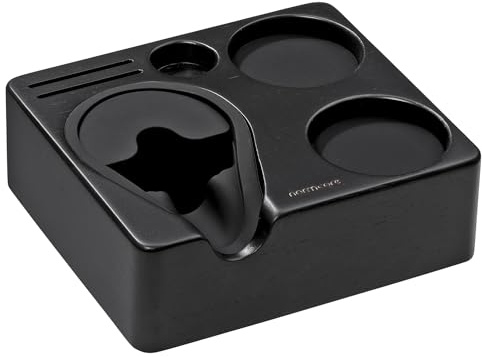 Normcore Compact Tamping Station - Espresso Black Tamper Station Base - Genuine American Black Oak Tamper Holder - Wooden Coffee Portafilters Stand Base for 54 /58mm Espresso Machine Accessories