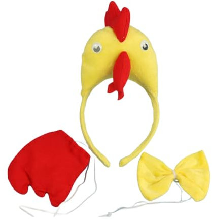 Labbe 3pcs Ohren Stirnband Set,Ohren Schwanz Fliege Tier Kleid Set,Tierohren Schwanz und Fliege Set（Gelbes Huhn）