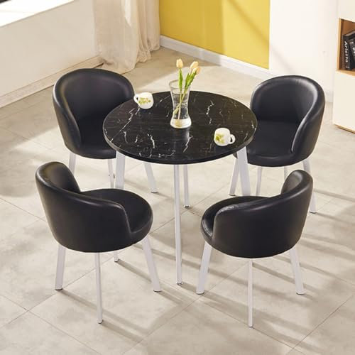 EpuzeR Rund Konferenztisch Essgruppe Esstisch mit 4 Stühlen, Küchentisch Empfangtisch Couchtisch Balkon Esstisch Set 4 Personen (Color : Schwarz)