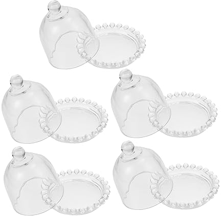 HOMSFOU 5 Stück Glas Kuchenabdeckung Glaskuppel Vitrine Mini Cupcake Ständer Glas Kuchenhalter Lebensmittel Spritzschutz Klare Acryl Vitrine Lebensmittelschutzabdeckungen