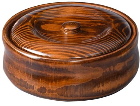 AADDFDD Vintage Anti-Verbrühungs-Salatschüssel aus Holz mit Deckel, Instant-Nudelschalen aus Naturholz, Obstschale für Obstsnacks, Nudeln, Reis 23cm/9inch Brown