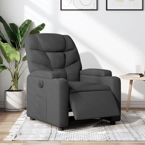 Homgoday Relaxsessel Elektrisch Fernsehsessel Sessel mit Liegefunktion Ruhesessel Relaxsessel mit Verstellbarer Rückenlehne und Fußstütze Polstersessel bis 110kg Dunkelgrau Stoff