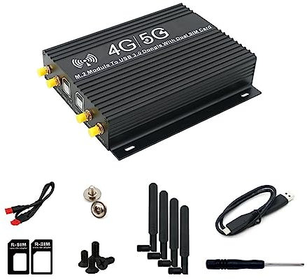 KEALBAUS MóDulo NGFF(M.2) 4G/5G a Adaptador USB 3.0 con Ventilador Enfriador/Ranura para Tarjeta SIM Doble y AlimentacióN Auxiliar con Ventilador y Carcasa