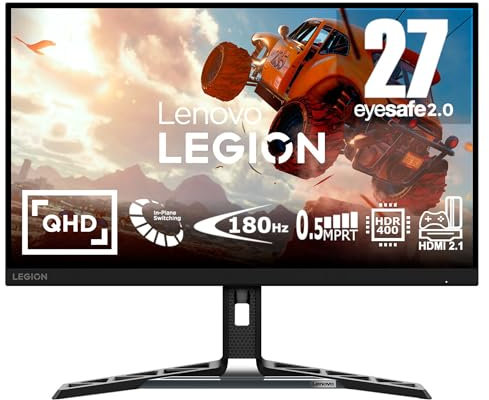 Lenovo Legion R27qe Gaming Monitor 27 QHD IPS (2560x1440), 0.5ms, 180Hz, Cavo HDMI, Input HDMI + DP, Bordi Ultrasottili, AMD FreeSync - Black