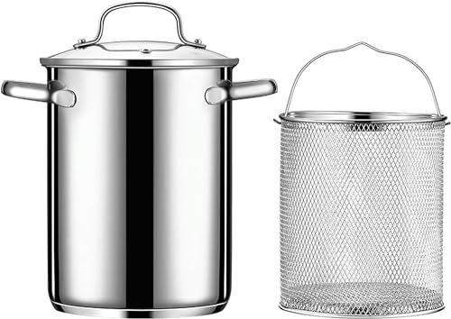 Olla de 4 litros con cesta coladora, olla de espárragos de acero inoxidable 304, olla para hervir mariscos, olla para caldera de cangrejos, olla para freidora de pavo para cocinar al vapor y hervir