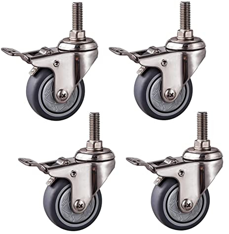 Bürorollen, 4er-Pack TPR-Räder für Möbel, Trolley-Rollen, Lenkrollen aus Edelstahl, Grau