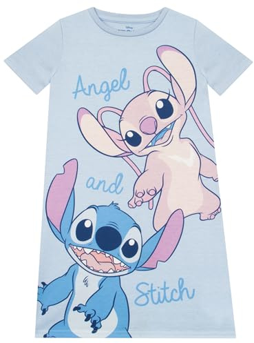 Disney Lilo och Stitch Nattlinne för Flickor | Angel och Stitch Nattlinne | Kortärmad Nattklänning för Flickor | Blå 128