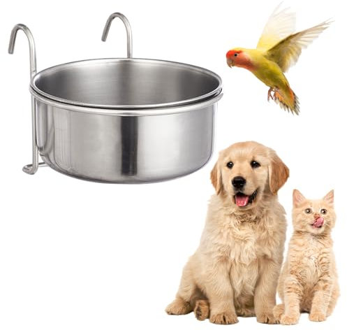 Futternapf für Vogelkäfig, Edelstahl Wassernapf mit Haken, 2-in-1 Futternapf zum Aufhängen für Vogel, Tier, klein, Hund (S)