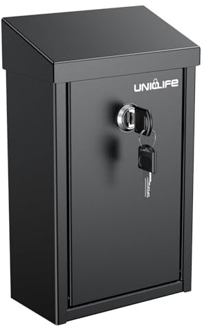 Uniclife Metal Mailbox with Top Slot, Mounted collection Box with Key Lock - Safe Suggestion & Cash Drop Box for Home Office & Business