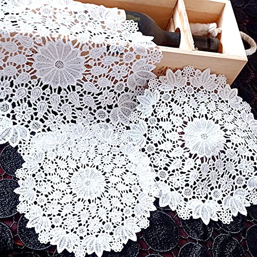 Anevous 2 Stück Runde Bestickte Tischset, Dekorative Tischmatte, Spitzendeckchen Placemat Spitze Tischmatte, Spitzendeckchen Tischdecke für Hochzeiten Geburtstagsfeier Vasen, Tischdecken,Weiß H 40cm