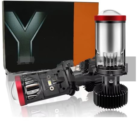 Avfpra Fari Anteriori Auto Lente Per Proiettore LED H4 Lenti Bi-LED H4 Lampadina Per Automobili Fascio Alto/basso LHD Faro Anteriore RHD 12V Luci Fendinebbia(Y8,LHD)