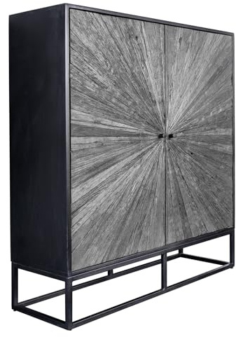 Riess Ambiente Massives Highboard Barracuda - 120cm - grau - Mangoholz mit Teakholz-Front schwarz Metall